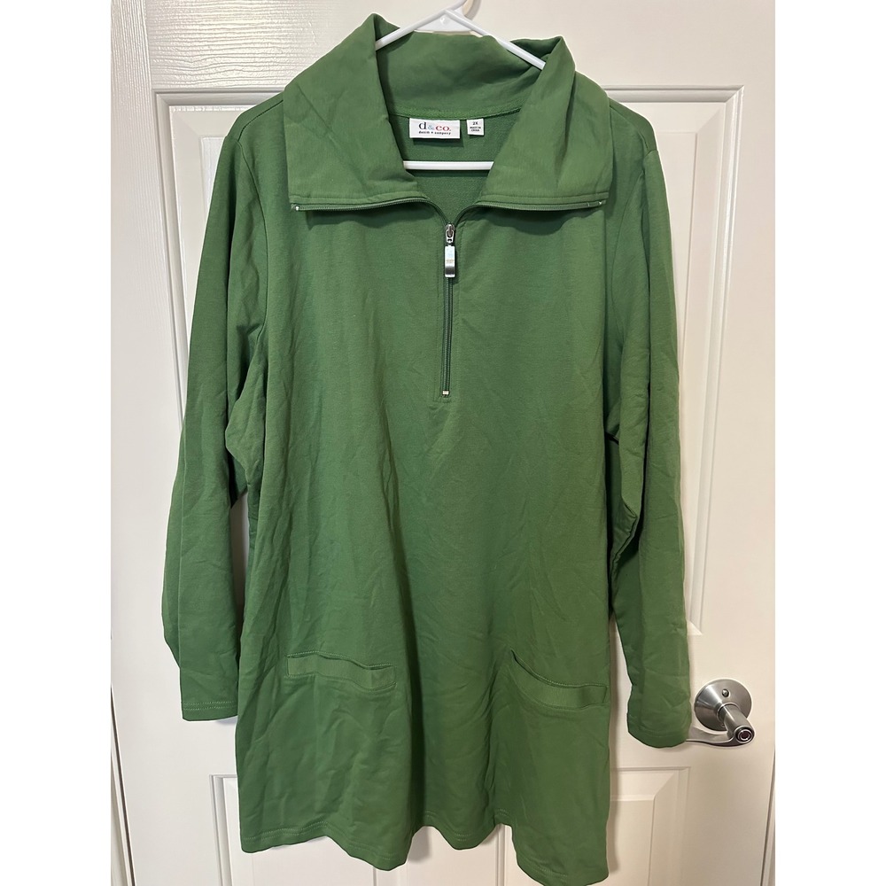 Denim & Co Tunic Women 2X Green Quarter Zip French Terry Long Sleeve Pockets